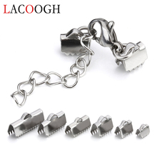 10pcs Stainless Steel Flat Leather Cord End Fastener Clasps With Chains for Bracelets Lobster Clasps Connectors Jewelry Making 2024 - buy cheap