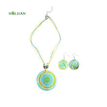 Natural Shell jewelry sets for women round green bohemian earring necklace set bijoux femme wax rope chain boho ethnic Rubi new 2024 - buy cheap
