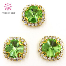 New 10pcs/pack Light green Round shape gold base sew on rhinestones Crystal button wedding decoration diy/clothing accessories 2024 - buy cheap