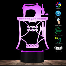 Lámpara con diseño de máquina de coser 3D, luz de ilusión óptica, novedad, tienda de sastre, instrumentos de costura, lámpara de mesa acolchada, luz moderna 2024 - compra barato