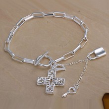 Free Shipping Wholesale silver bracelet, 925 fashion silver plated jewelry Cross Pendant Bracelet /GCHOIFYP IGIQPXFU 2024 - buy cheap