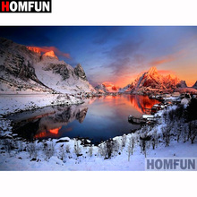 Homfun pintura completa de diamante quadrado/redondo 5d diy, pintura de diamante "pôr do sol, cena de neve", bordado de diamante 3d, ponto cruz, decoração de casa a1915 2024 - compre barato