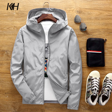 KH-Chaqueta informal con capucha para hombre, abrigo cortavientos de Color sólido, prendas de vestir, chaqueta Masculina de talla grande S ~ 7XL, primavera y otoño 2024 - compra barato