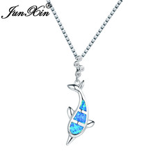 Boho Female Dolphin Animal Pendant Necklace Fashion Silver Color Choker Chain Necklace Blue Fire Opal Necklace For Women 2024 - buy cheap