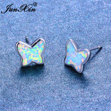 JUNXIN Cute Animal Butterfly Stud Earrings For Women White Fire Opal Earrings Silver Color Small Wedding Earrings Jewelry 2024 - buy cheap