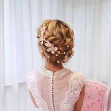 FORSEVEN Pink Flower Simulated Pearl Crystal Handmade Rhinestone Bead Tiaras Crowns Headpiece Wedding Hair Accessories Headband 2024 - buy cheap