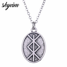 Skyrim Viking Oval Pendant Necklace Scandinavian Norse Runes Letter Charm Long Chain Women Man Vintage Jewelry 2024 - buy cheap