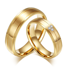 Anéis de casal dourados + zircônia cúbica, anel de noivado de aço inoxidável aaa para mulheres e homens 2024 - compre barato