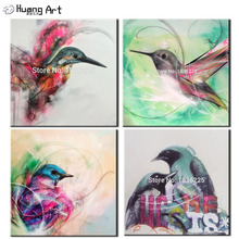 Pássaros coloridos pintura a óleo sobre tela artesanal bonito beija-flor pintura de parede para decoração casa animal pintura a óleo 2024 - compre barato