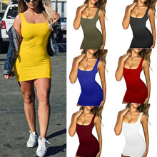 US Fashion Women Sleeveless Short Mini Dress Slim Solid Color Dress 2024 - buy cheap