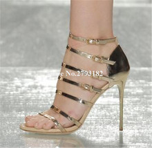 Женские элегантные модные сандалии-гладиаторы из лакированной кожи на шпильке; босоножки на высоком тонком каблуке с пряжкой; модельные туфли на каблуке 2024 - купить недорого