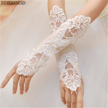 Guantes de boda Gants Mariage, de longitud media, blancos, sin dedos, con cuentas de encaje, accesorios de boda 2024 - compra barato