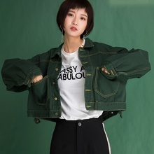 Women denim jacket harajuku top hip hop cropped green denim jackets  female autumn basic jean jacket 2018 women KK2446 2024 - buy cheap