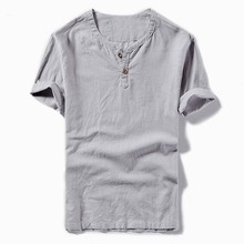 Men's Cotton Linen T-Shirts Short Sleeve Pullover Solid Tops Shirts Summer Short Sleeve Slim fit Linen Tees Mens Clothes TS-199 2024 - buy cheap