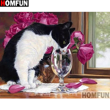 Homfun pintura completa de diamante "flor gato", imagem diy de strass 5d diamante bordado, decoração de ponto cruz a13295 2024 - compre barato