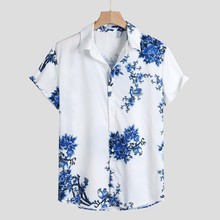Mens Loose Lump Chest Print Short Sleeve Turn-down Collar Round Hem Shirts 2019 Mens Summer Shirts Casual Short Sleeve Beach Top 2024 - buy cheap
