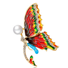 Zlxgirl jewelry colorful Enamel imitation pearl butterfly brooches jewelry for women wedding bridal pin brooch insect hats joias 2024 - buy cheap