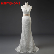 In Stock Women's New Elegant White Ivory Lace Bridal Gown Mermaid Wedding Dress 2018 Vintage Cheap vestido De noiva With Sash 2024 - buy cheap