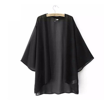 Chiffon Kimono Cardigan Casual 3/4 Batwing Sleeve Loose Black Women Blouses Shirts Plus Size Summer Women Tops Outerwear   top 2024 - buy cheap