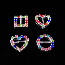 2018New 100Pcs Colorful Rhinestone Round Heart Square Buckle  for Invitation Ribbon Slider For Wedding decoration HZ463-HZ466 2024 - buy cheap