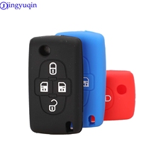 Jingyuqin capa para chave remota, em silicone, para automóveis, para peugeot 1007 807, para citroen c8, com 4 botões, dobrável 2024 - compre barato