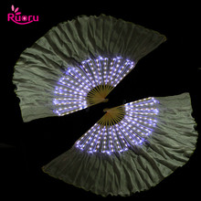 Ruoru 2 pieces = 1 pair Belly Dance Led Silk Fan Veil 100% Silk Led White Rainbow Belly Dance Fan Veil Stage Performance Props 2024 - buy cheap