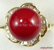 Wholesale FREE SIPP>Red Coral 18KGP Crystal Flower Ring Size: 7.8.9 2024 - buy cheap