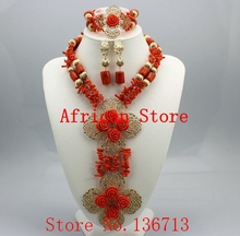 Latest Coral Gold African Wedding Beads Jewelry Set African Nigerian Coral Beads Jewelry Set Dubai Gold Bridal Jewelry Set R653 2024 - buy cheap
