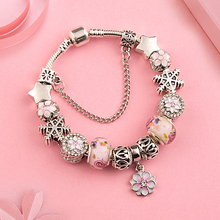 Pulseira pingente cores rosa cristal cerejeira flores, bracelete tibetano prata flocos de nece coração pulseira para mulheres joias presente 2024 - compre barato