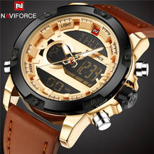 men sport watches NAVIFORCE brand watch LED digital analog watch leather quartz watch 30M waterproof wristwatches 2024 - buy cheap