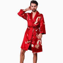 Roupão de seda masculino plus size 5xl, camisola de cetim com mangas compridas estampado de dragão, roupas para casa 2024 - compre barato