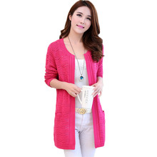 Spring Summer Long Cardigan Women With Pockets Long Sleeve Knitted Coat Female Tops Plus Size Pink Cardigan Shawl Sweater AA901 2024 - купить недорого