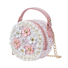 2019 bolsa de ombro feminina com corrente de flores e pérola, bolsa mensageiro, bolsa crossbody para crianças, mochila redonda, bolsas de mão para presente 2024 - compre barato