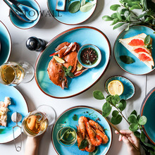 ANTOWALL синяя ледяная посуда, домашняя керамическая чаша, длинная тарелка для рыбы, тарелка для соуса, палочки для еды, держатель для микроволновой печи 2024 - купить недорого