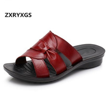 2022 Summer New Retro Hollow Genuine Leather Shoes Sandals Women Flat Non-slip Women Sandals Comfort Casual Shoes Women Slippers 2024 - buy cheap