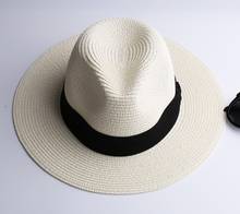 LNPBD Summer fashion white flat brim wide brim women's strawhat women's jazz fedoras hat sun-shading hat beach cap summer 2024 - buy cheap