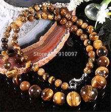 >>NATURAL 6-14MM GENUINE TIGER EYE GEMS STONE ROUND BEADS NECKLACE 2024 - buy cheap