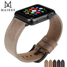 MAIKES calidad correa de reloj de cuero de Apple Watch banda 44mm serie 40 6 5 4 y 42 38mm Serie 3 2 1 correa de reloj para iWatch 2024 - compra barato