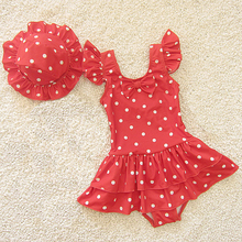 Bañadores de una pieza para niñas, de punto rojo traje de baño, falda, ropa de playa, 2-9 años 2024 - compra barato