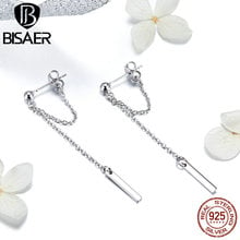 BISAER Hot Sale Long Chain Earrings 925 Sterling Silver T Bar Korean Long Chain Women Stud Earrings 925 Silver Jewelry ECE550 2024 - buy cheap
