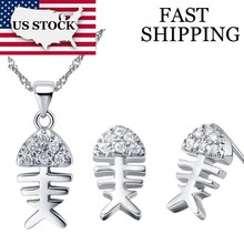USA STOCK Uloveido Cute Silver Color Fish Necklace Earrings Set Fashion Jewelry Sets Charms Jewelry Sets Gifts for Women T200 2024 - buy cheap