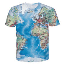 Camisetas estampadas en 3D para hombre, Camiseta estampada con mapa del mundo, camisetas de manga corta para hombre, camisetas cómodas de moda con cuello redondo 2024 - compra barato