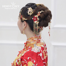 Traditional Chinese Bride Headdress Costume Hairclips Red Flower Hairpin Wedding Hairwear photography Hair Stick Accessory 2024 - buy cheap