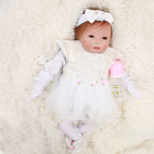 DollMai reborn dolls white dress girl newborn doll 22inch 55cm soft Silicone Reborn Baby Dolls kids  toy gift   bebes reborn 2024 - buy cheap