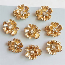 40 PCS 20mm*22mm Fashion Metal Alloy KC Gold Color Crystal Rhinestone Flowers Connectors Charm For Jewelry Making 2024 - buy cheap