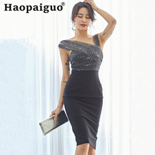 Mesh Patchwork Empire Bandage Bodycon Dress Women Sleeveless Evening Party Dress Women Empire Off-shoulder Black Dress Summer 2024 - buy cheap