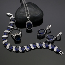 Oval azul zircon branco cristal casamento 925 conjuntos de jóias de prata esterlina para mulher brincos/anéis/pulseira/colar/pingente 2024 - compre barato