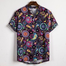 chemise Mens Hawaiian shirt Summer Short Sleeve shirt Casual Cotton Linen Printing Shirt Men Blouse streetwear camisa masculina 2024 - buy cheap