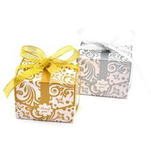 100 Uds caja dulce para boda oro Flor de plata caja de dulces cajas de pastel fiesta de cumpleaños Favor caja de regalo con cinta Bonbonniere Snoep 2024 - compra barato