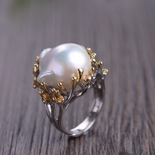 Anillo de plata con perla natural para mujer, joyería de moda, con tecnología "restaura los caminos antiguos", venta al por mayor 2024 - compra barato